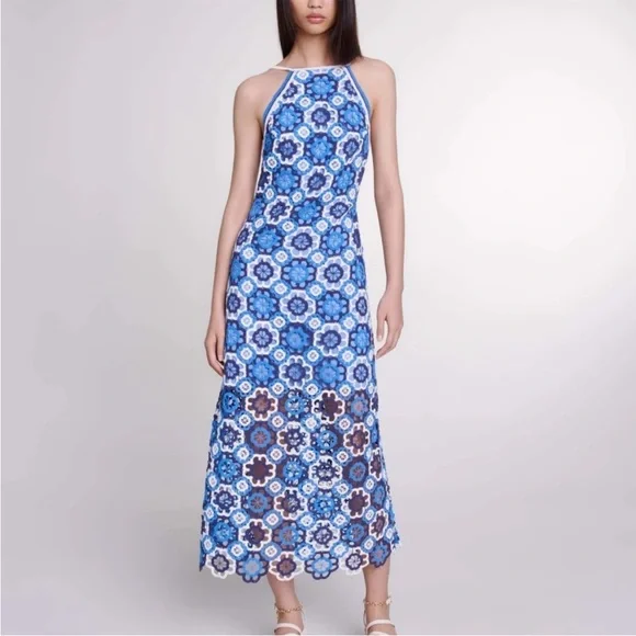 Maje Three-tone Crochet Dress in Blue Size 38(M) - Picture 1 of 11